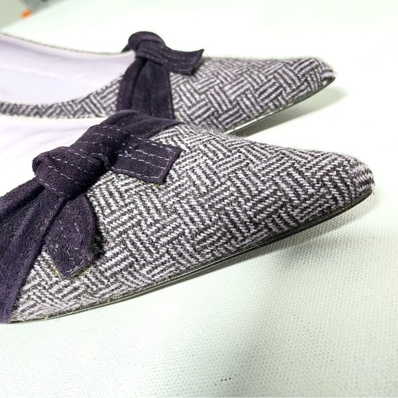 Boden Purple Plaid Tweed Kitten Heel Velvet Bow Pointed Heels 40 9usa - Picture 10 of 13